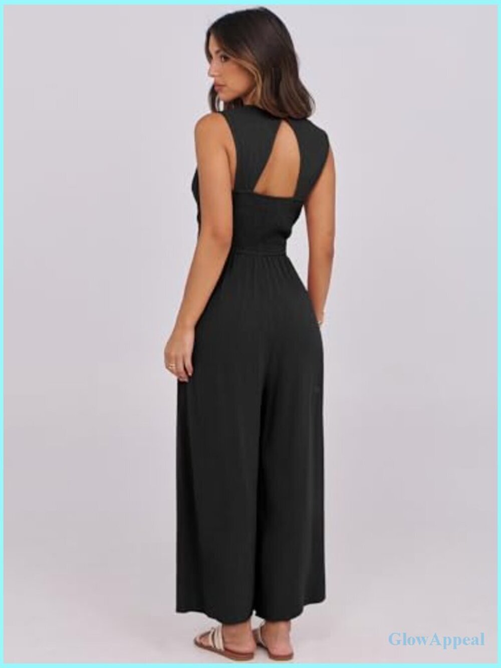 Sleeveless V Neck Jumpsuit Romper Summer Outfits Dressy Casual - Picture 4 of 7